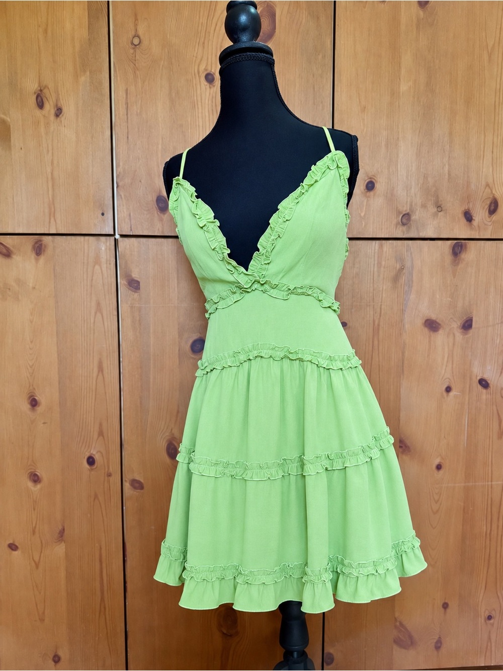 Tiered Ruffle Mini Dress in Lime Green
